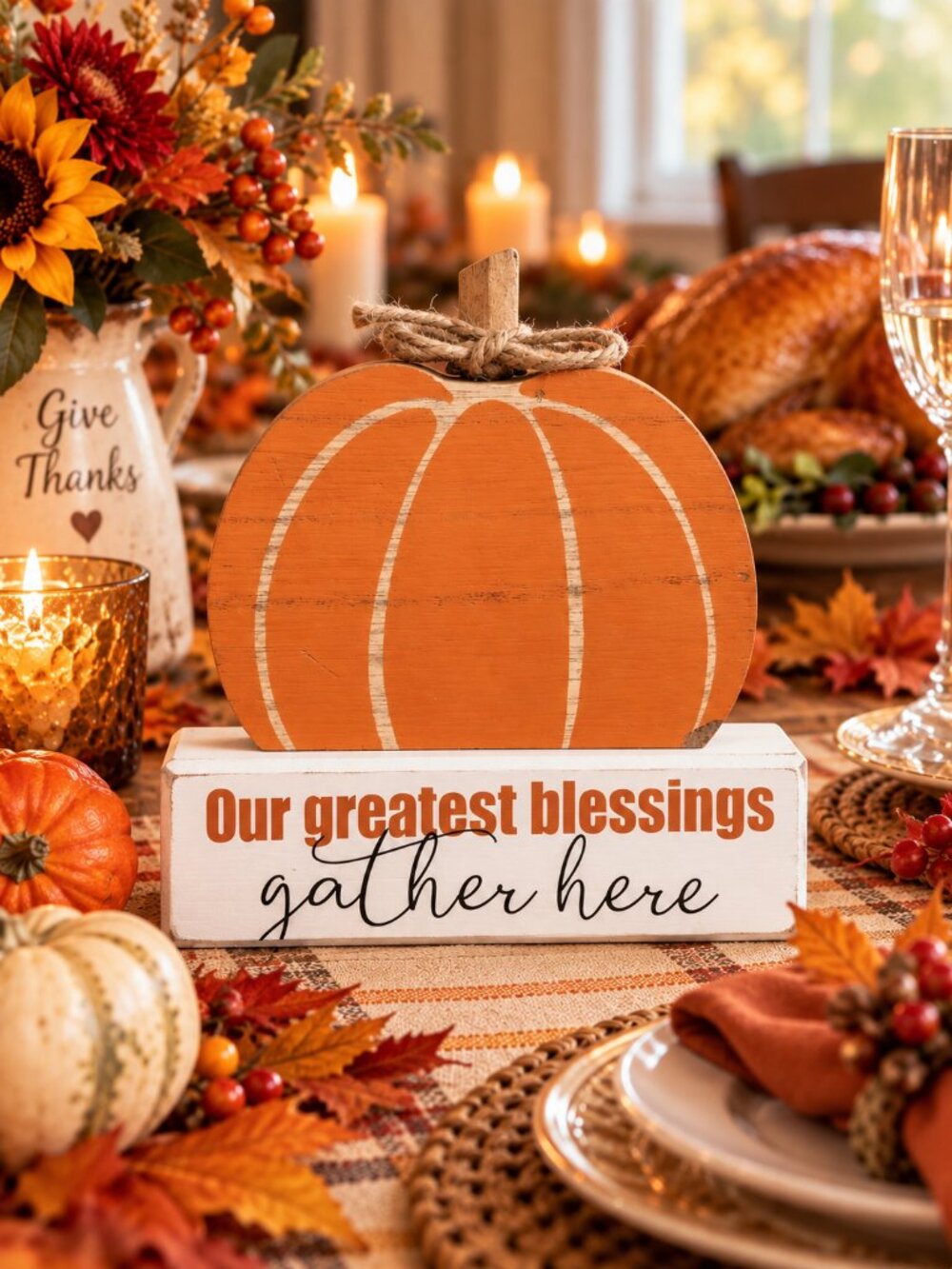 Our Greatest Blessings Gather Here Fall Pumpkin Sign Autumn Farmhouse Décor - Picture 4 of 4
